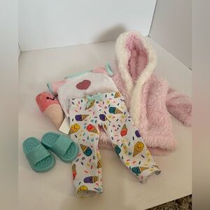 Our Generation doll Ice Cream Print Outfit with Pink Fuzzy Jacket